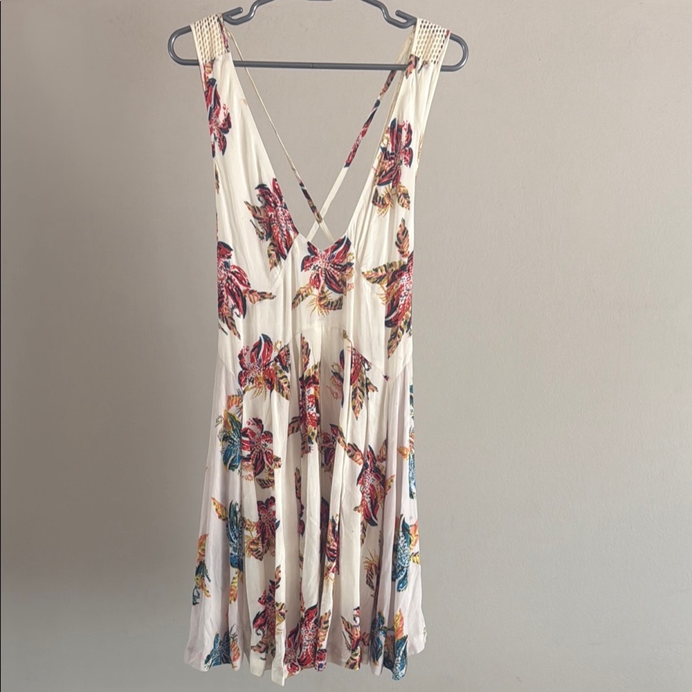 Free People Cream floral Sundress Plunge Neckline Sleeveless